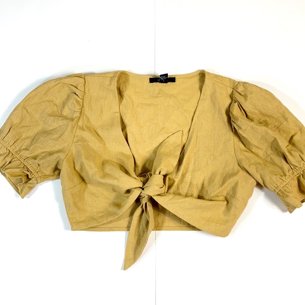 Khaki Tie-front Crop